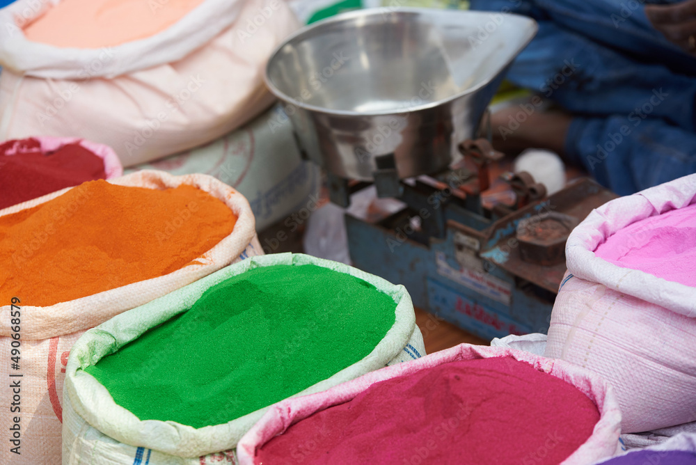 intense, colorful dyes at a market in india