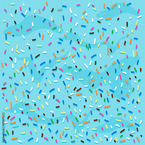 Blue cake  frosting background with colorful sprinkles. Vector illustration