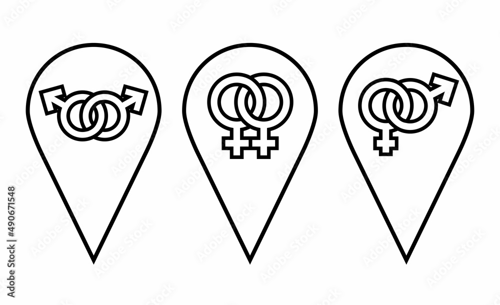 Pin icon set. Gps pointer mark. Location pin set depicting male and ...