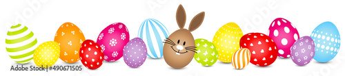 Braunes Hasenei Und Bunte Ostereier Muster Banner