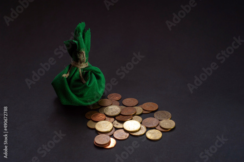 Fototapet sack with the thirty silver coins biblical symbol of the betrayal of judas