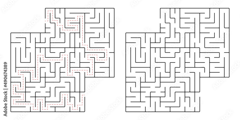 Maze, a simple logic game with labyrinths. Vector maze game.