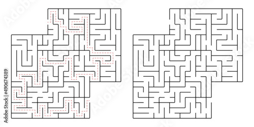 Maze, a simple logic game with labyrinths. Vector maze game.