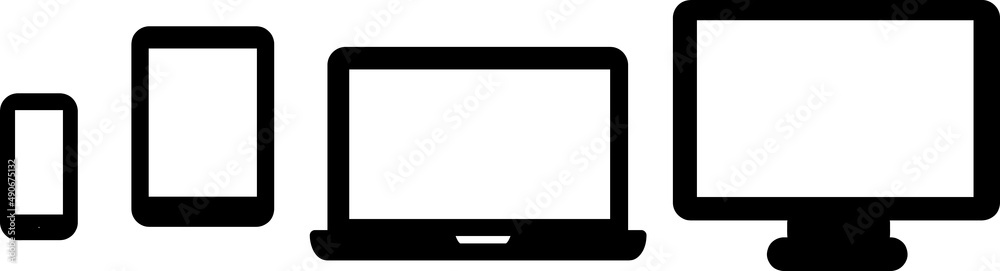 Device icon set in flat style. Collection of symbols smartphone, tablet, laptop and desktop computer. Digital device collection isolated on white..eps Device icon set in flat style. Collection of symbols smartphone, tablet, laptop and desktop computer. Digital device collection isolated on white..eps