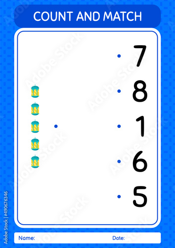 Count and match game with arabic lantern. worksheet for preschool kids, kids activity sheet