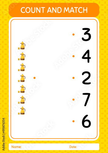 Count and match game with arabic teapot. worksheet for preschool kids, kids activity sheet