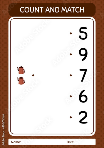 Count and match game with arabic teapot. worksheet for preschool kids, kids activity sheet