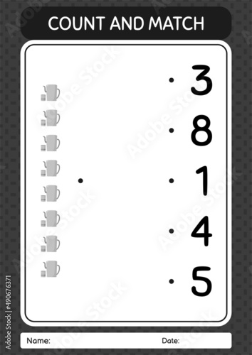 Count and match game with arabic teapot. worksheet for preschool kids, kids activity sheet