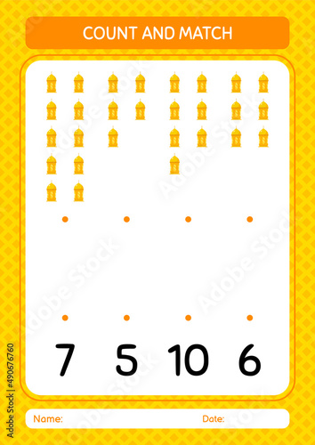 Count and match game with arabic lantern. worksheet for preschool kids, kids activity sheet