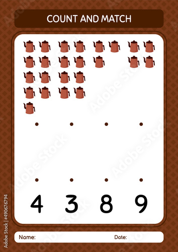 Count and match game with arabic teapot. worksheet for preschool kids, kids activity sheet