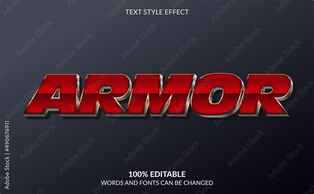 Editable Text Effect, Red Armor Text Style	