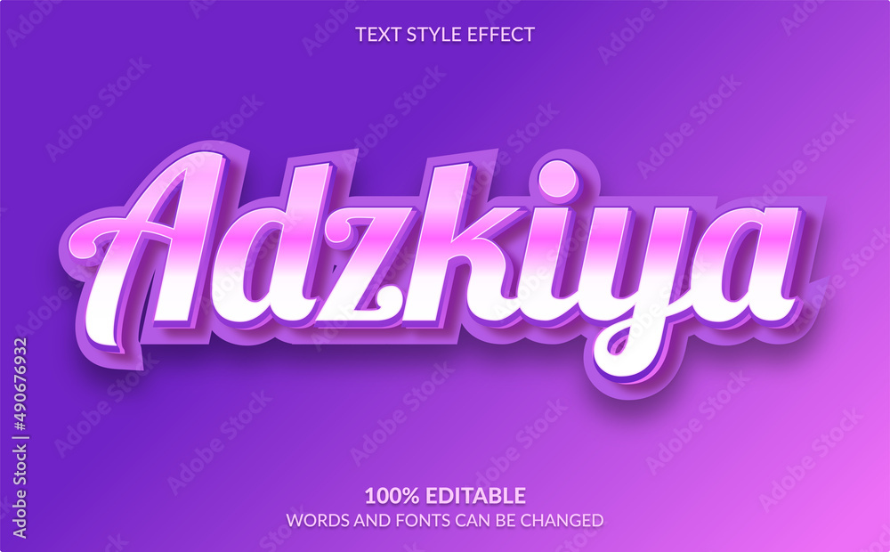 Editable Text Effect, Cute Purple Text Style	