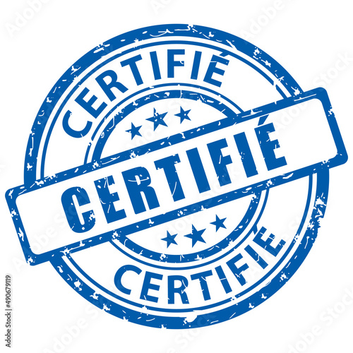 Tampon bleu certifié en français. Icône vectoriel.