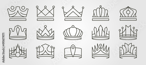 set bundled crown icon vector symbol illustration design, line art crown pack logo design