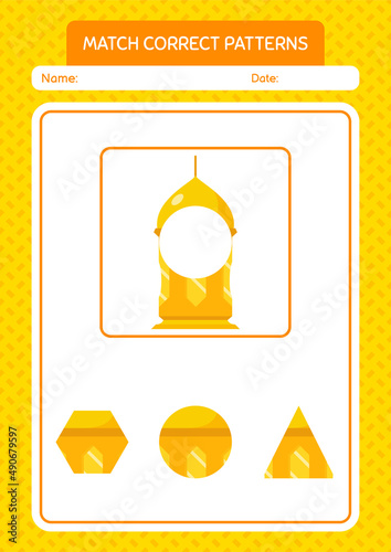 Match pattern game with arabic lantern. worksheet for preschool kids, kids activity sheet