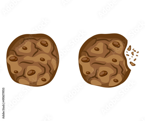 Set with bitten chocolate cookies vector