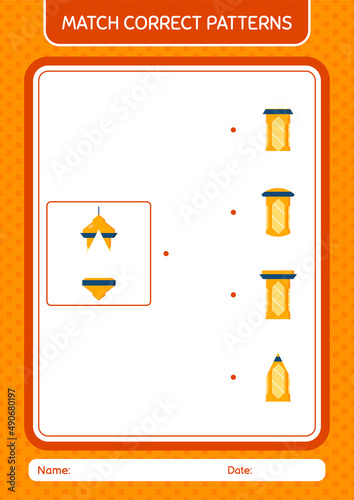 Match pattern game with arabic lantern. worksheet for preschool kids, kids activity sheet