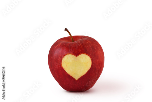 Red apple with carved heart - Concept of love