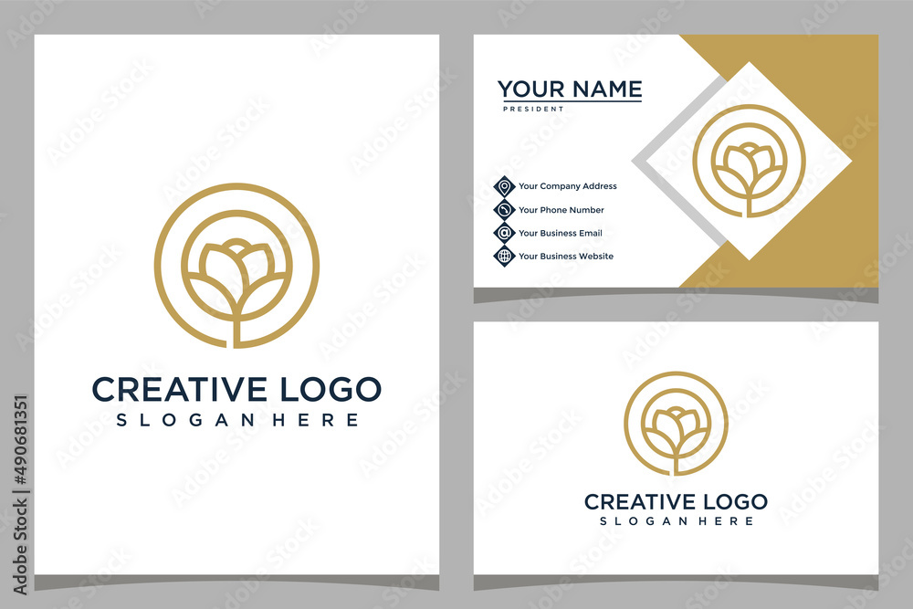 minimalistic design rose logo template with business card design minimalistic design rose logo template with business card design