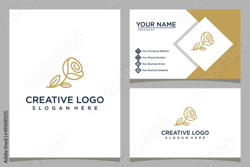minimalistic design rose logo template with business card design