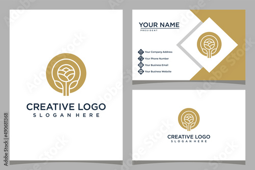minimalistic design rose logo template with business card design