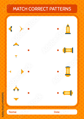 Match pattern game with arabic lantern. worksheet for preschool kids, kids activity sheet