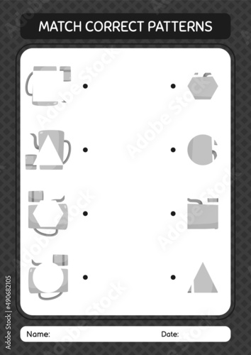 Match pattern game with arabic teapot. worksheet for preschool kids, kids activity sheet
