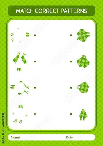 Match pattern game with ketupat. worksheet for preschool kids, kids activity sheet