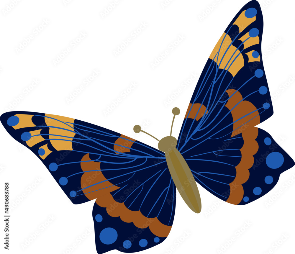 Butterfly Flying Insect with Brightly Coloured Wings and Antennae Illustration - obrazy, fototapety, plakaty 