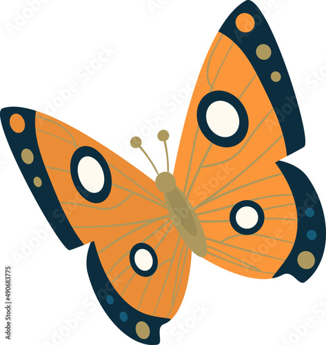 Butterfly Flying Insect with Brightly Coloured Wings and Antennae Illustration