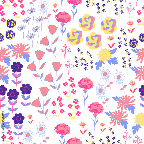 Wallpaper Mural Hand drawn blooming floral garden seamless design Torontodigital.ca