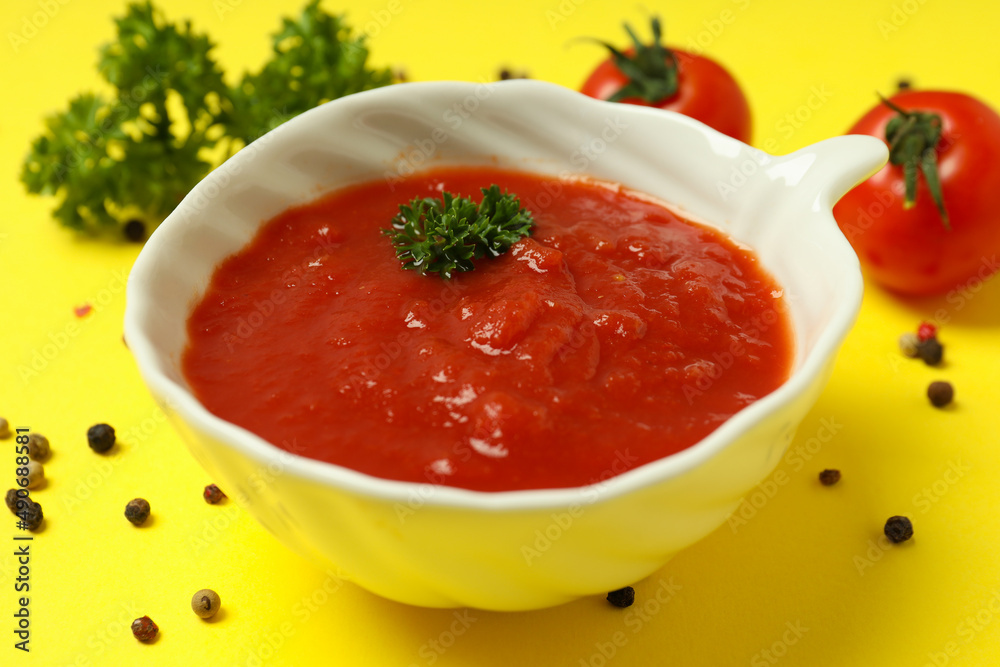 Concept of tasty food with adjika, close up Concept of tasty food with adjika, close up