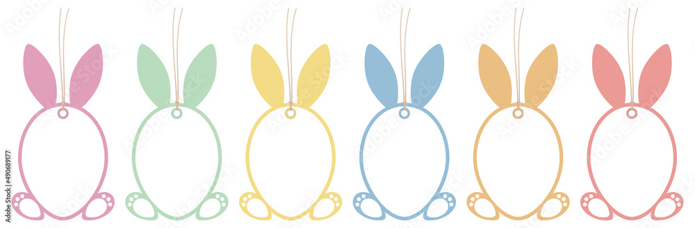 Set Sechs Hängende Anhänger Haseneier Füße Rahmen Retrofarben