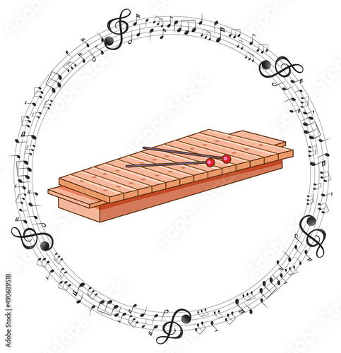 A xylophone with musical notes on white background