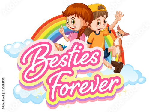 Bestie forever logo with two girls cartoon character