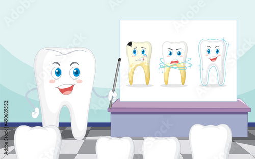 Teeth cleaning procedure on white background