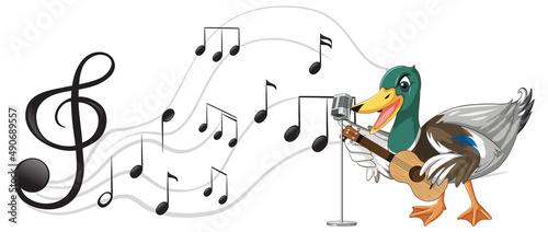The duck play guitar, ukulele with music note