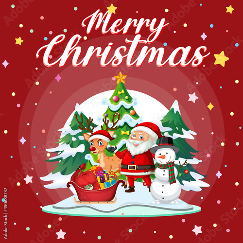 Merry Christmas poster design with Santa Claus and friends