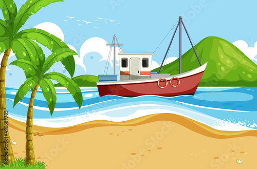 boat, ship, transportation, sea, beach, ocean, view, outdoor, background, island