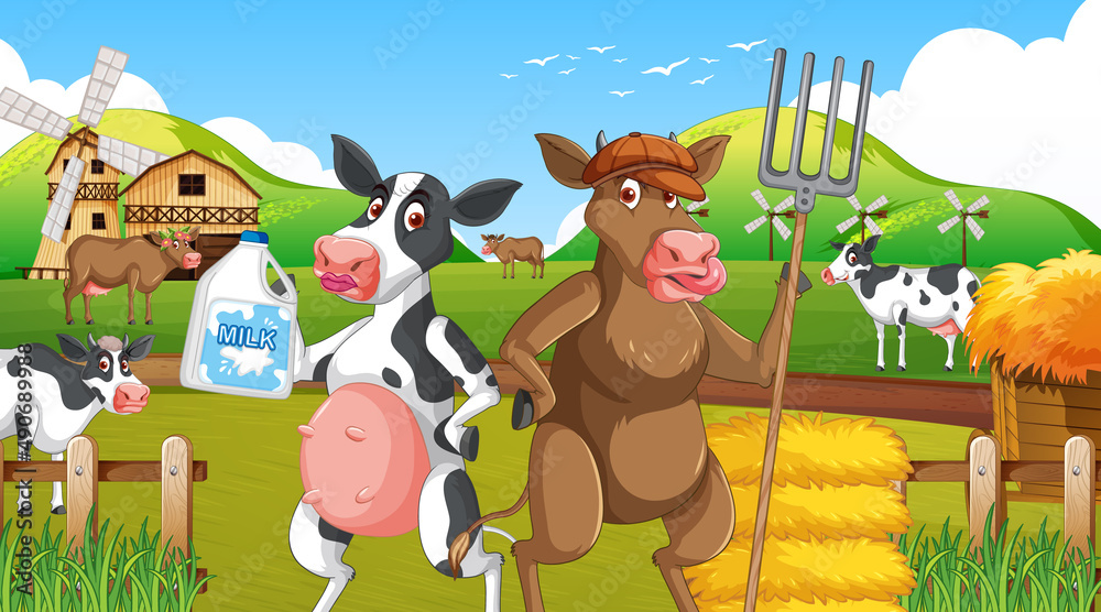 Fototapeta premium Scene with farm animal on the farm