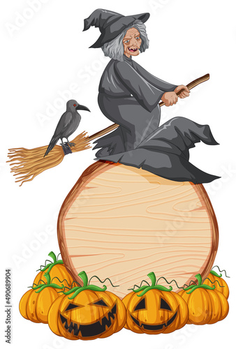 Isolated wooden banner with witch theme