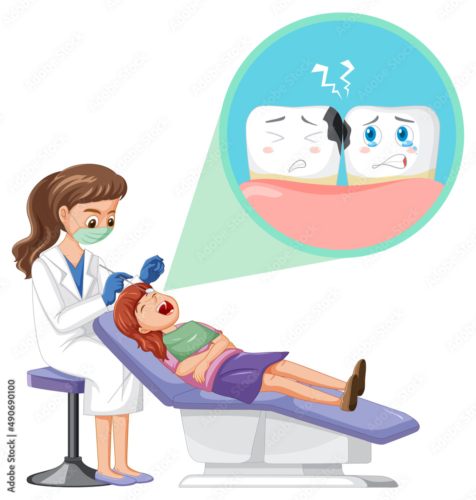 Dentist woman examining patient teeth on white background Dentist woman examining patient teeth on white background