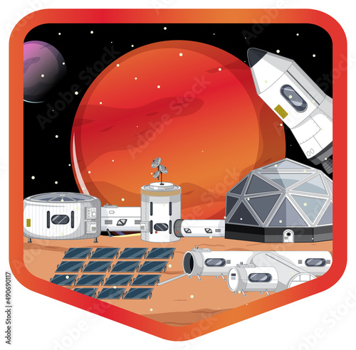 Settlement in the space badge on white background