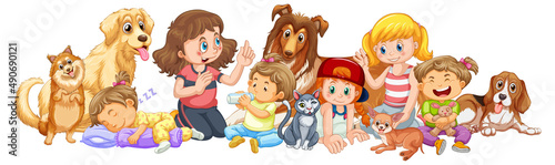 Big family members with many dogs