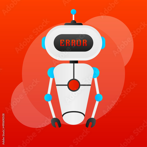 Error chatbot glyph icon. Silhouette symbol. Talkbot with error in speech bubble. Error bot. Artificial intelligence