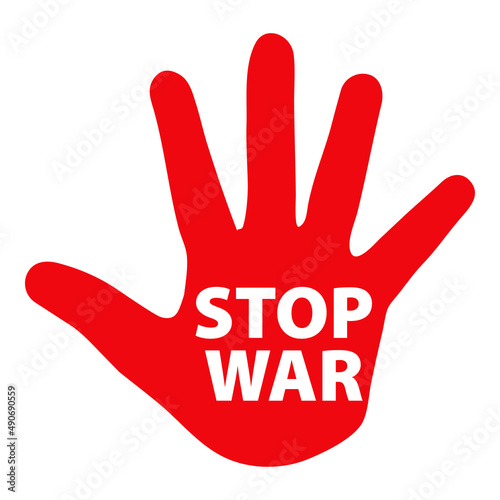 No a la guerra. Mensaje Stop War sobre silueta de mano en. 
color rojo