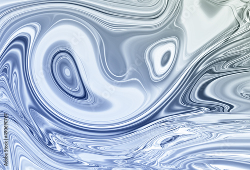 Abstract textured iridescent multicolored liquid background in blue tones.