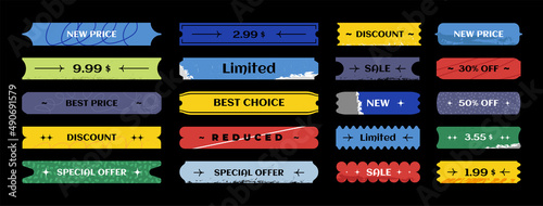 Set of long horizontal shapes vector price tags