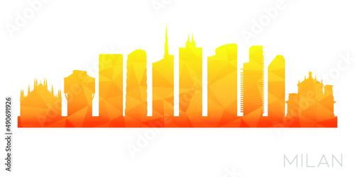 Milan, Metropolitan City of Milan, Italy Low Poly Skyline Clip Art City Design. Geometric Polygon Graphic Horizon Icon. Vector Illustration Symbol.