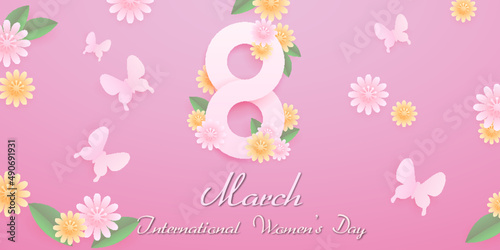 Women's day background with floral decorations. Vector Illustration.